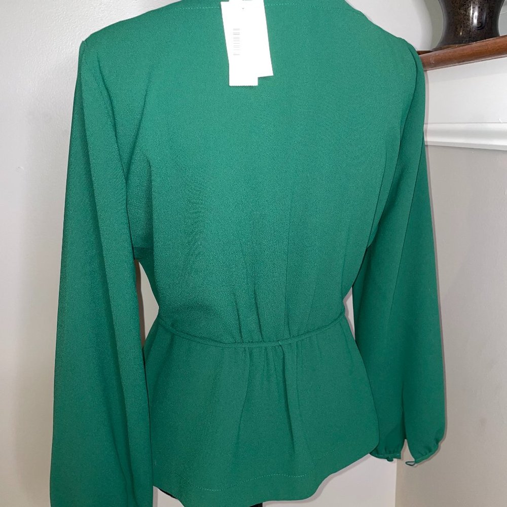 J Crew Alexa Wrap Green Blouse - Picture 4 of 9